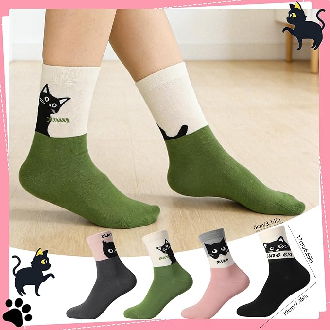Cat Lover Gifts for Women Cute Cotton Cat Socks with Makeup bag Keychains Greeting cards for Birthday Mother's Day