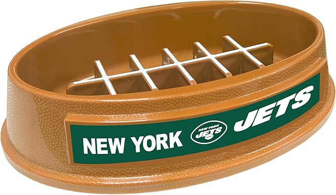 NFL Super-Bowl New York Jets Slow Feeder Dog & Cat Bowl. Football Design for Healthy Digestion. Non-Slip for Large & Small Pets