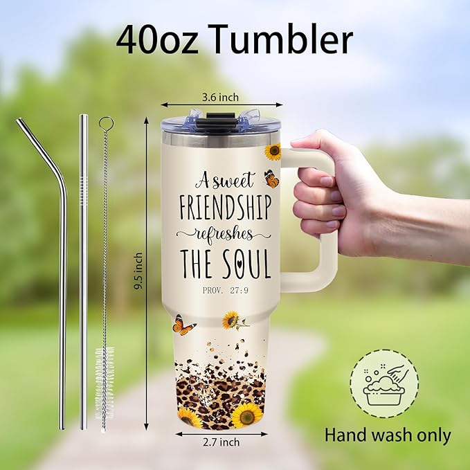 Friendship Gifts for Women - 40oz Friend Tumbler with Handle & Straw, Stainless Steel Insulated Tumbler, Leak Proof, BPA-free, Christmas, Birthday, Friendship Gifts Cup, Travel Mug for Friend, Bestie