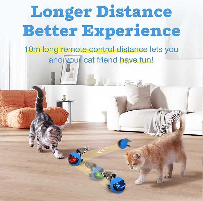 Moving Ball Cat Toys with Feather Tail, Rechargeable 2025 New Interactive Toy with Remote Control for Indoor Cats Exercise, Smart Interactive Kitten Rolling Ball
