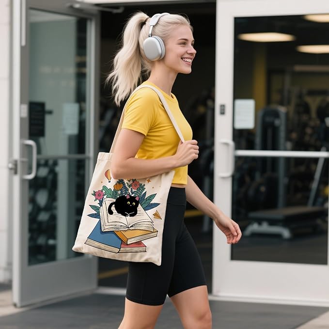 Aesthetic Canvas Tote Bag for Women - with Magnetic Snap Closure & Zipper Inner Pocket Reusable Bag for Shopping