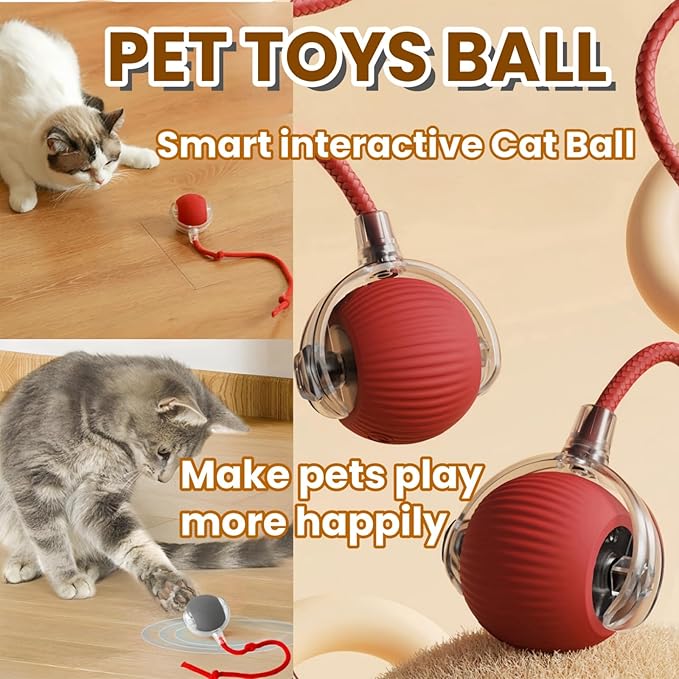 Interactive Cat Toy Balls, Upgraded Cat Toys for Indoor Cats, Smart Self Rolling Interactive Cat Dog Ball, Automatic Moving Peppy Pet Ball for Bored Indoor Adult Cats Kitten Specification(Red)