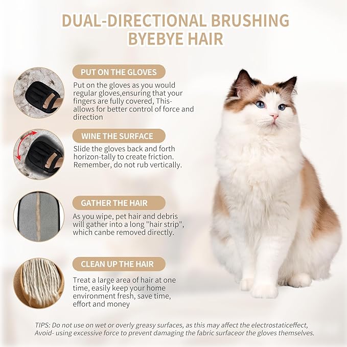 2PCS Pet Hair Removal Glove for Cats & Dogs, Newly Pro Five-Finger Electrostatic Pet Hair Remover Gloves, Reusable & Washable Magic Brush Pet Hair Removal Tool for Couch, Clothing, Carpet, Car Seat