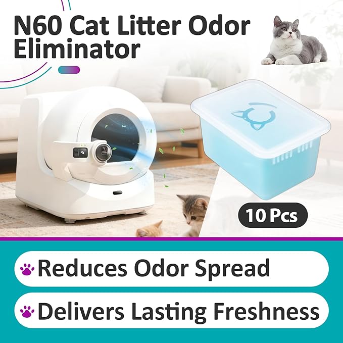 10 Pcs N60 Odor Eliminator Compatible with Petkit Ultra Max Pro Crystal Duo，Long-Lasting Litter Box Deodorizer