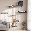 FUKUMARU Cat Wall Shelves, Stable & Safe 4 in 1 Cat Walls Furniture Set, Wooden Kitten Climbing Wall with Scratching Post for 16 Inch Drywall - Gray