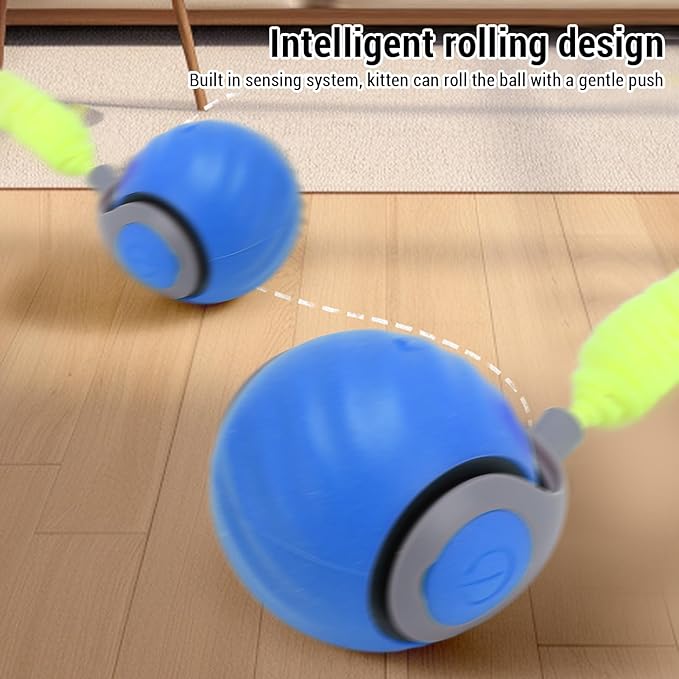 Smart Interactive Cat Ball Toy, Automatic Self Rolling, with Sound, Teeth Grinding, Bite Tough Plastic, Prevents Boredom, for Kittens, Self Play Cat Toy (Blue)