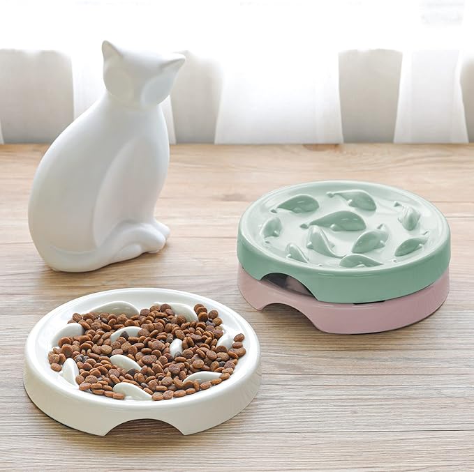 Slow Feeder Bowl for Cats and Small Dogs,Cilkus Fish Pool Design, Fun Interactive Bloat Stop Puzzle Feeder Bowl Healthy Eating Diet Made of Melamine Food Grade Material Dishwasher Safe (Green)
