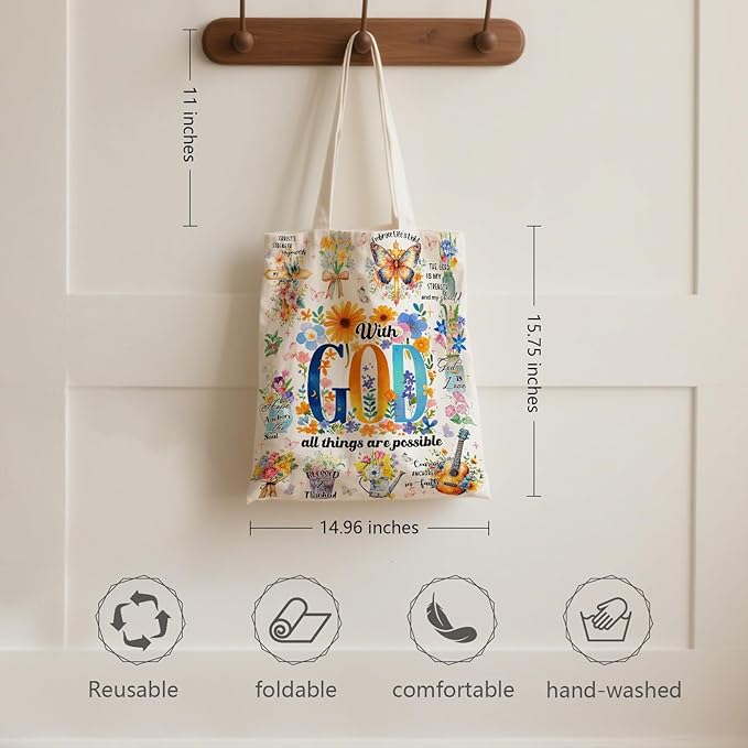 Aesthetic Canvas Tote Bag for Women - with Magnetic Snap Closure & Zipper Inner Pocket Reusable Bag for Shopping