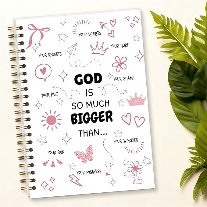 Pink Christian Spiral Notebook, God Is So Much Bigger Than Journa School Supplies, Inspirational Gifts for Catholic Women Girls, 5.5x8.3 Inch - A09