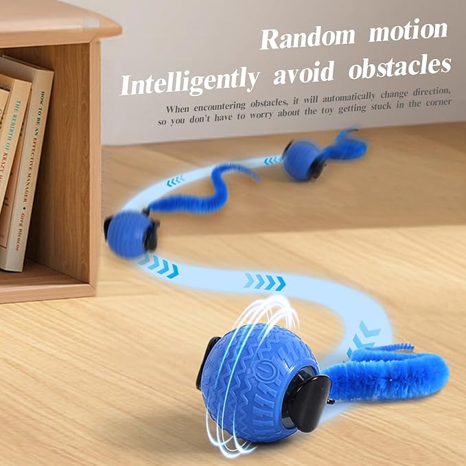 Interactive Cat Toy Ball with Tail - Automatic Motion Activated Rolling Cat Toys for Indoor Cats, Rechargeable Smart Enrichment Toy to Keep Kittens & Adult Cats Busy (Blue)