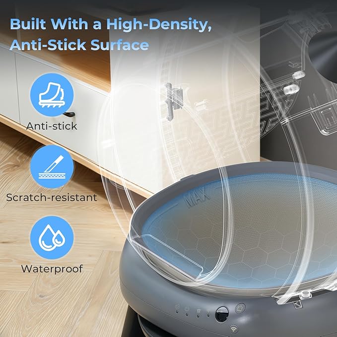 Self Cleaning Litter Box for Cats, E2 Automatic Cat Litter Box with Smart APP Control and Health Monitoring, Includes 2 Roll Trash Bag & Litter Mat, Grey
