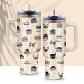 Cat Face Tumbler 40oz with Handle - Funny Cat Lover Gifts for Women, Insulated Travel Coffee Mug, Cute Cats Cup for Cats Owners, Christmas Birthday Present