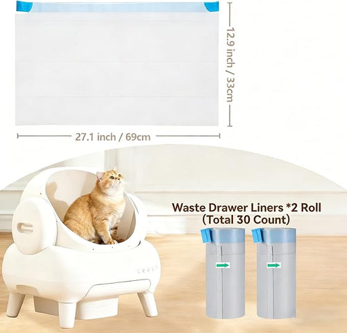 27"x 13" Automatic Cat Litter Box Liners for Self-Cleaning Robots,30 Count,Boxed Heavy-duty Liners
