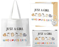 Cat Gifts Women Girls Presents - 5 Pcs Presents for Cat Lovers Including Cute Canvas Tote Bag, Makeup Bag, Card and Keyring for people who love cats Mum Auntie Wife Sisters Friends Teacher