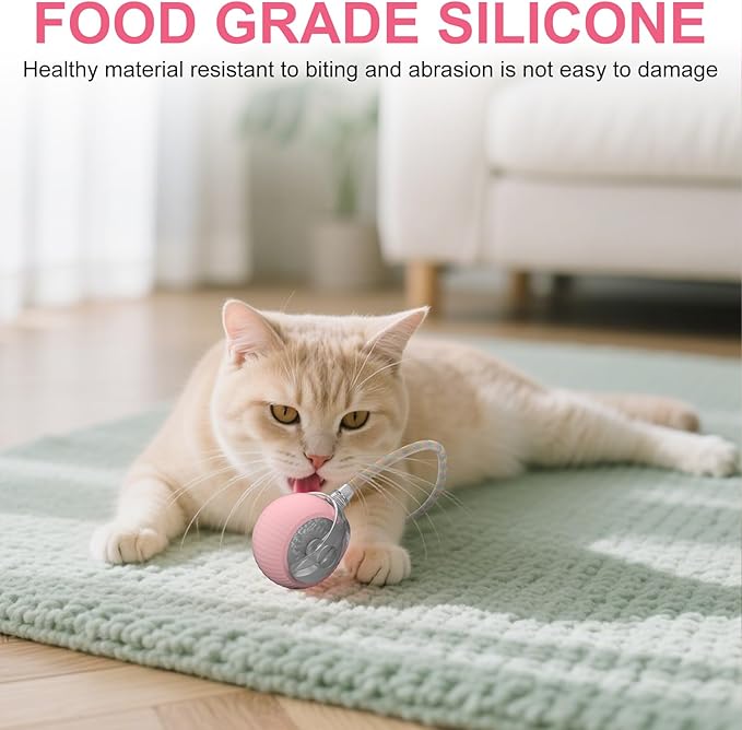 Interactive Cat Ball Toy Active Smart Rolling Balls Automatic Kitten Toys with Elastic Mesh Tail Rechargeability Motion Activated Pet Ball for Indoor Cats