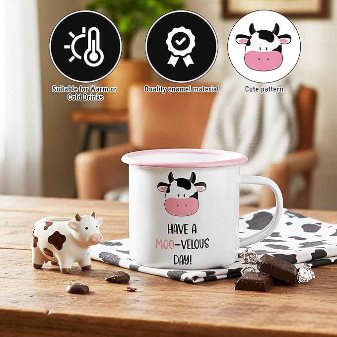 Cow Lover Gifts for Women Birthday Gifts Baskets Set Include Canvas Tote Bag, Makeup Bag, Socks, Keychain, Enamel Mug, Small Figurines for Mom, Wife, Sister, Friend