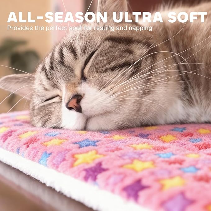 Mora Pets Cat Bed Dog Crate Pad Ultra Soft Pet Bed with Cute Star Print Washable Reversible for Small Dogs 14 x 17.5 inch 2 Pack Pink and Dark Blue