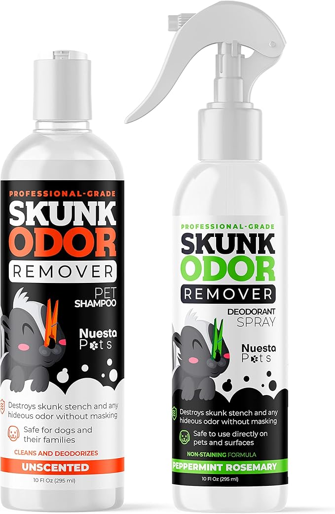 Pets Skunk Odor Remover System w/Activated Charcoal | Ultimate Dual-Action System for Dogs & Cats | Skunk Shampoo & Spray Smell Eliminator | Vet-Approved Cleansing for Dogs, Cats & Home