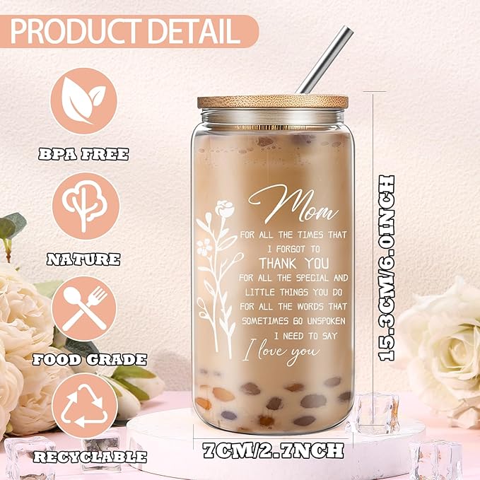 Best Mom Birthday Gifts for Moms Mama New Mom Mother from Daughter, Mothers Day Gifts Set with 16 oz Glass Cup Keychain