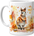 Hyturtle Personalized Fall Llama Coffee Mug - Birthday Gifts For Llama Lovers - Fall Autumn Decor Gifts For Farmhouse Thanksgiving - Custom Name 11oz White Ceramic Coffee Tea Mug