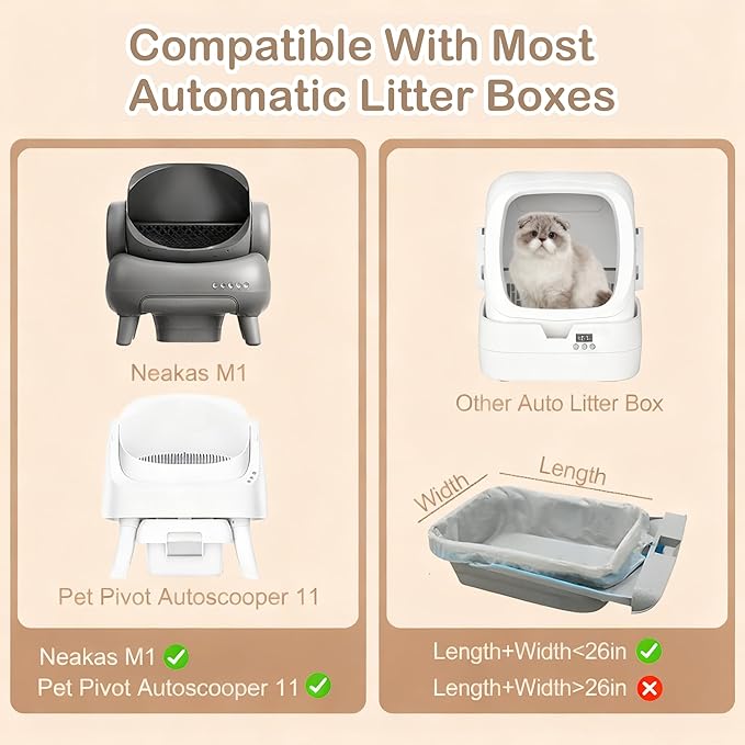 27"x 13" Automatic Cat Litter Box Liners for Self-Cleaning Robots,30 Count,Boxed Heavy-duty Liners