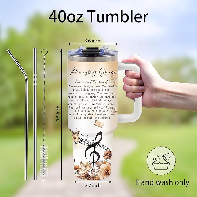 Gift for Music Lover, 40oz Music Tumbler with Handle, Violin Pattern Insulated Cup for Work, Graduation Gift for Her, Musics Tumblers Appreciation Gifts Choice, Coffee Mug with Straw & Handle