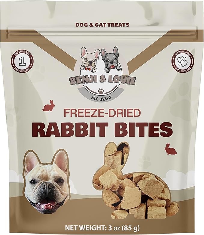 Benji & Louie Freeze Dried Rabbit Bites for Dogs & Cats – from Rabbit Meat, Single Ingredient Treats, Grain-Free – 3 oz (85 g)
