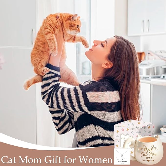 Best Cat Mom Ever Gifts for Women with 11Oz Coffee Mug and Exquisite Necklace, Perfect for Cat Lovers,Ideal for Mother's Day,End of Years Thank You Birthday& Daily Surprises