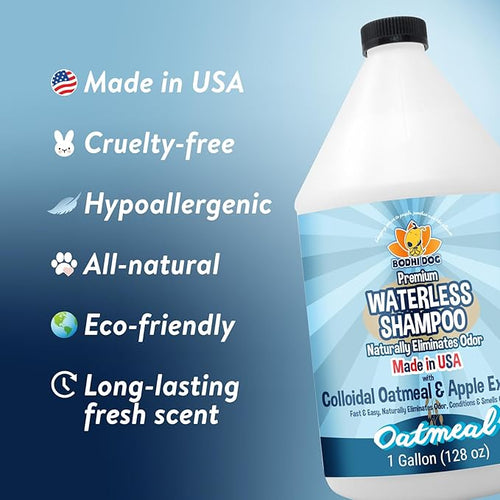 Bodhi Dog Waterless Shampoo - Natural Dry Shampoo for Dogs & Cats - Neutralizes Pet Odor - No Rinse Required - Made of Natural Extracts - Safe for Sensitive Skin - Oatmeal & Apple (1 Gallon)