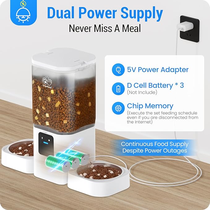 5G WiFi Automatic Cat Feeder 2 Cats: Dual Automatic Dog Feeder with APP Control, Cat Food Dispenser for Multiple Pets, Detachable for Easy Clean, 7L Large Food Storage -29 Cup (ACF190W-C)