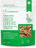 smallbatch Freeze Dried Dog Treats, Duck Liver Treats for Dogs & Cats, High Protein, Single Ingredient Dog Treat for Training or Food Topper, Natural, Humanely Sourced Meat, Made in the USA, 3 oz