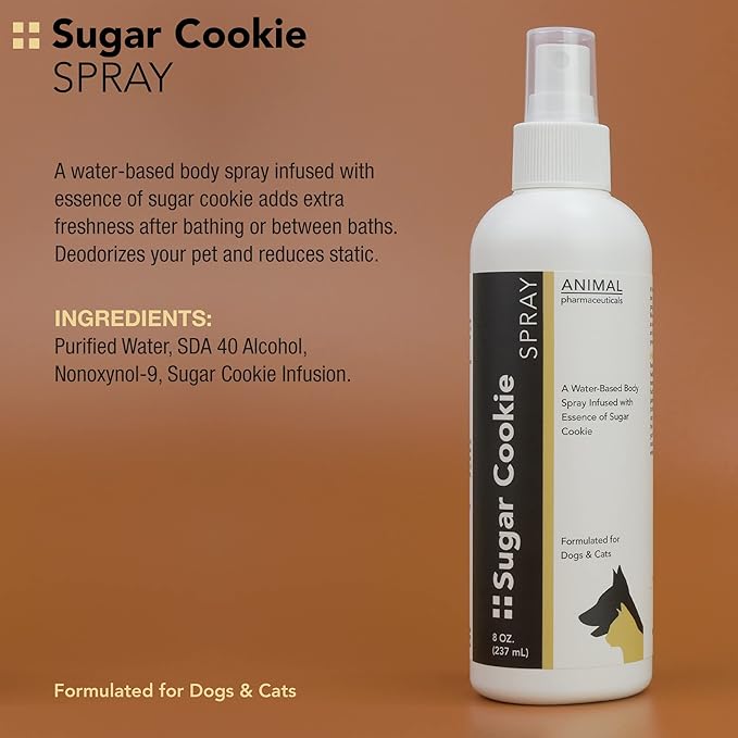 Animal Pharmaceuticals Pet Deodorizing Body Spray - Sweet Sugar Cookie Scent - Mild Long-Lasting Dog Body Spray and Cat Cologne - Formulated for Smelly Dogs and Cats - 8 Fluid Ounces