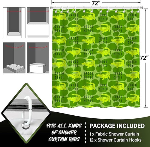 Cartoon Crocodile Shower Curtain,Green Cute Wild Animals Shower Curtains,Funny Waterproof Polyester Crocodile Bathroom Decor Accessories,72x72 in