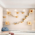 CanormpetCat Wall Shelves and Perches, Solid Wood Wall Mounted Cat Furniture with 4 Cat Condos House, 8 Shelves, 2Ladder, 3 Sisal Cat Scratching Post (C)