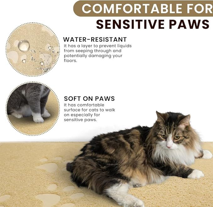 Andalus Small Cat Litter Mat, Pack of 1 - Waterproof, Non-Slip & Easy to Clean Cat Litter Box Mat for Extra Efficient Pet Litter-Trapping, Beige (15.75” X 11.75”)