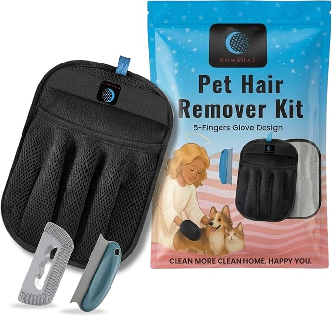 2PCS Electrostatic Pet Hair Removal Gloves Upgraded Dog Hair Remover Effortless Magic Bush Pet Hair Five Finger Pet Hair Removal Tool for Sofa Carpets & Car Seats