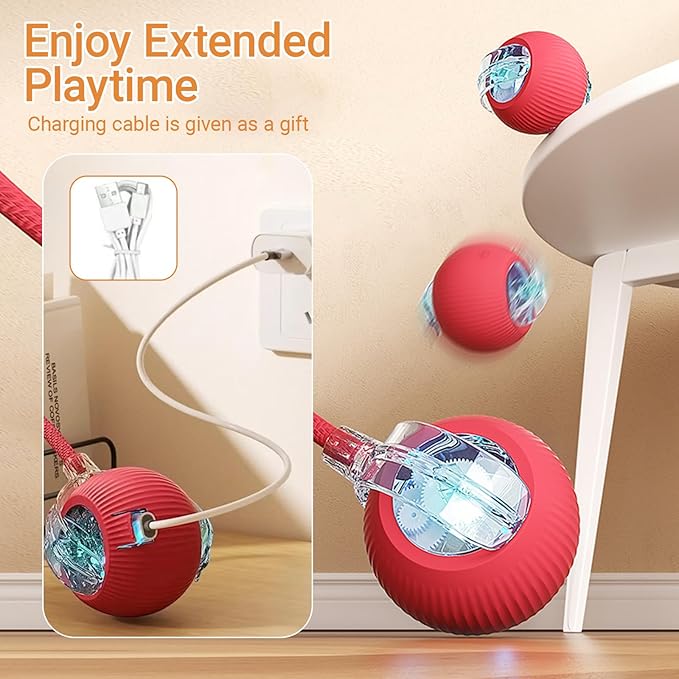 2025 New Interactive Dog Cat Toys Balls, Interactive Rolling Ball Cat Toy, 360° Smart Automatic Rolling Pet Ball (red, one Size)