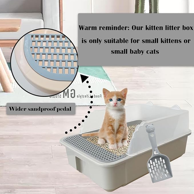 kathson Open Cat Litter Box with High Side,Anti-Splashing Cats Litter Pan,Kitten Toilet with Litter Sifting Scoop,Semi-Enclosed Removable Kittens Litter for Boxes Easy to Clean No Odor-Grey