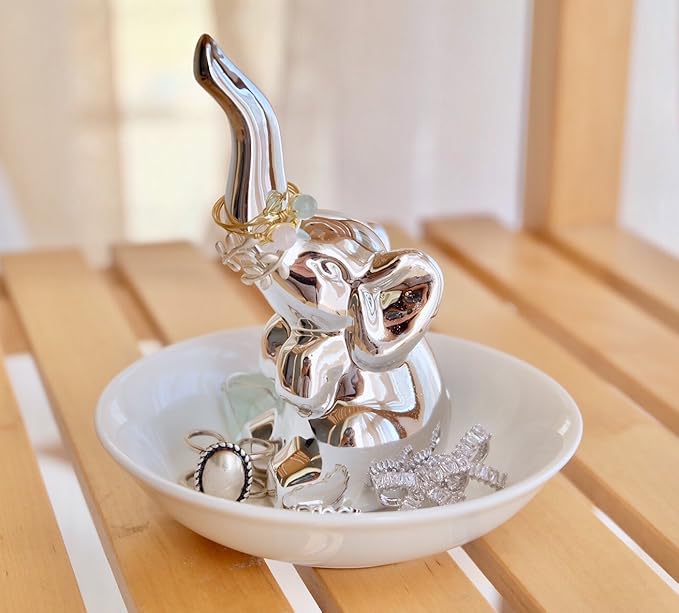PUDDING CABIN Elephant Gift for Women - Elephant Trinket Dish for Rings Earrings Organizer - Elephant Decor for Women Girls Her Friends Birthday Valentine's Day Xmas Gifts
