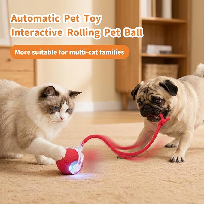 Interactive Cat Toys for Indoor Cats Smart Automatic Ball Rolling for Bored Kitten Pet Upgraded Speedy Moving Chase Dogs Toy Easter Gifts Red