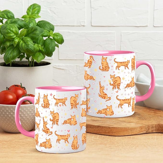 Orange Cat Mug 11 Oz Cute Ceramic Coffee Tea Cup for Women, Funny Cats Lover Gift for Christmas, Birthday, Housewarming - Gifts for Her, Mom, Cat Ladies, Kids and Friends