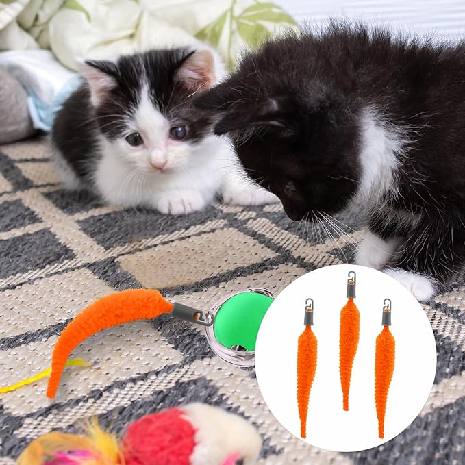 BOXOB 5pcs Cat Ball Toy Replacement Tails, Interactive Cat Toy Accessories Attachments Automatic Moving Ball Worm Refills Rope Compatible with 2.0 (Red)
