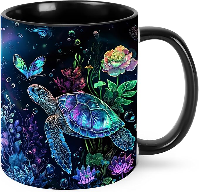 Sea Turtle Coffee Mug Funny Ceramic Tea Cup With Handle Dishwasher Microwave Safe for Women 11oz Porcelain Mugs