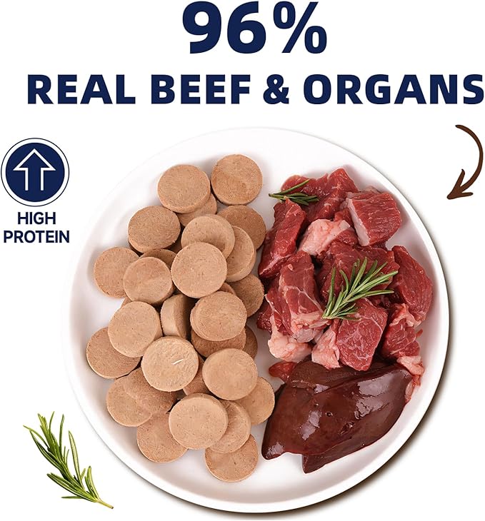 Freeze Dried Beef Patties for Dogs & Cats, High Protein Dog Training Treats, Snacks & Food Toppers 96% Real Beef & Organs, Perfect for Picky Eaters, Grain Free, 8.1 oz