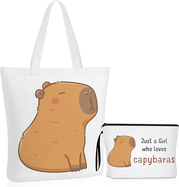 Sieral 2 Pcs Animal Lover Bag Graduation Gift for Women Travel Canvas Tote Portable Zipper Pouch Canvas Reusable Grocery Tote