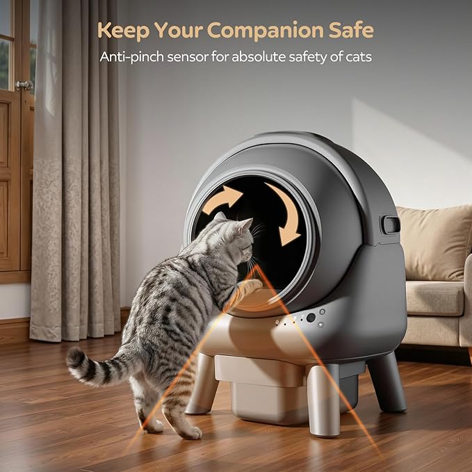 Self Cleaning Litter Box for Multiple Cats, Automatic Cat Litter Box with APP Control, Advanced Safety Sensors & Odor Control, 15-Day Extra Large Waste Bin, Quiet Operation, Gray
