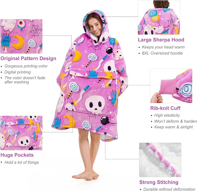 Narecte Cozy Oversized Blanket Hoodie Wearable Blanket Adults Soft Hooded Blanket Hoodie Birthday Gifts for Women Christmas