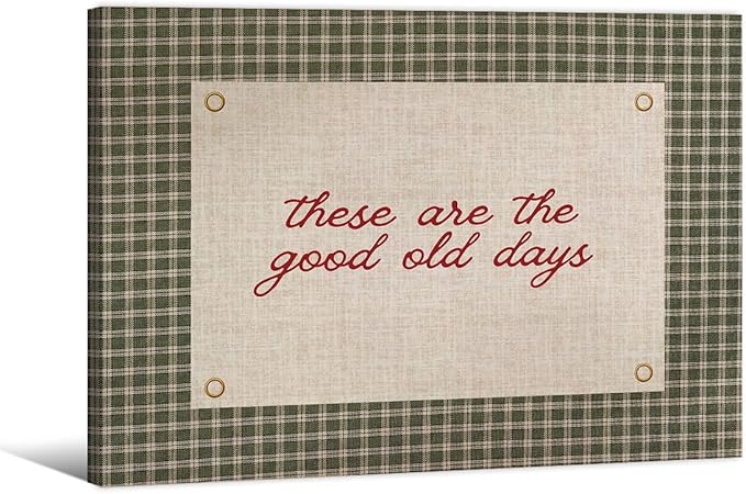 These Are the Good Old Days Wall Art Positive Affirmations Quotes Poster Preppy Green Gingham Canvas Prints 16X20 inch Wood Framed for Modern Kids Wall Decor Bedroom