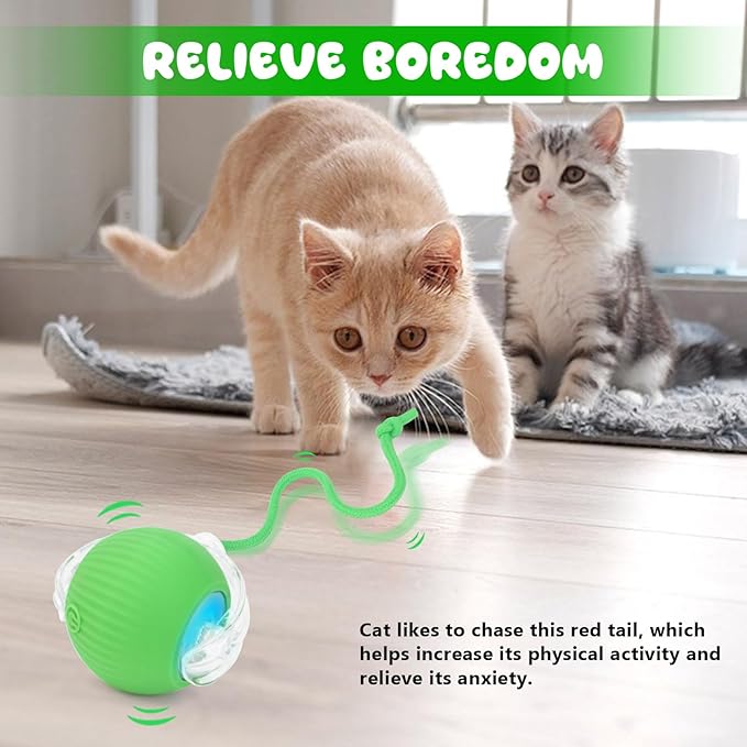 Interactive Cat Toys Ball for Indoor, USB Rechargeable Automatic Interactive Cat Toys with Speedy Tail Rope for Cats, Keep Them Busy