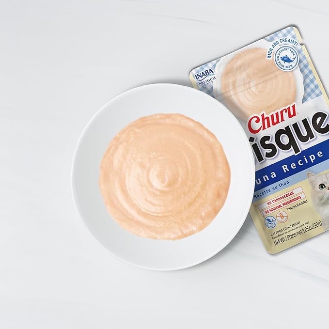 INABA Churu Bisque for Cats, Creamy Lickable Purée Side Dish with Vitamin E, 1 Ounce per Pouch, 15 Pouches, Tuna Variety Pack